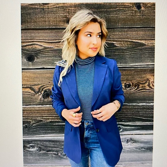 Candace Cameron Bure EUC Boyfriend Blazer 2X Petite in Midnight Blue Fully Lined - Picture 3 of 12